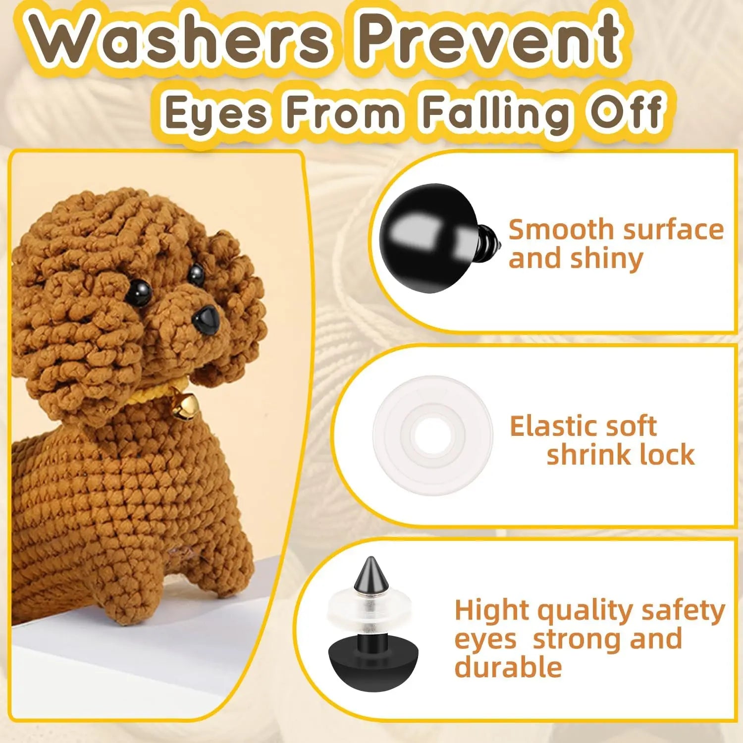 200Sets 8mm Safety Eyes for Crochet Amigurumi Stuffed Animals Plastic Craft Eyes with Washers for Crocheting Doll Eyes Making