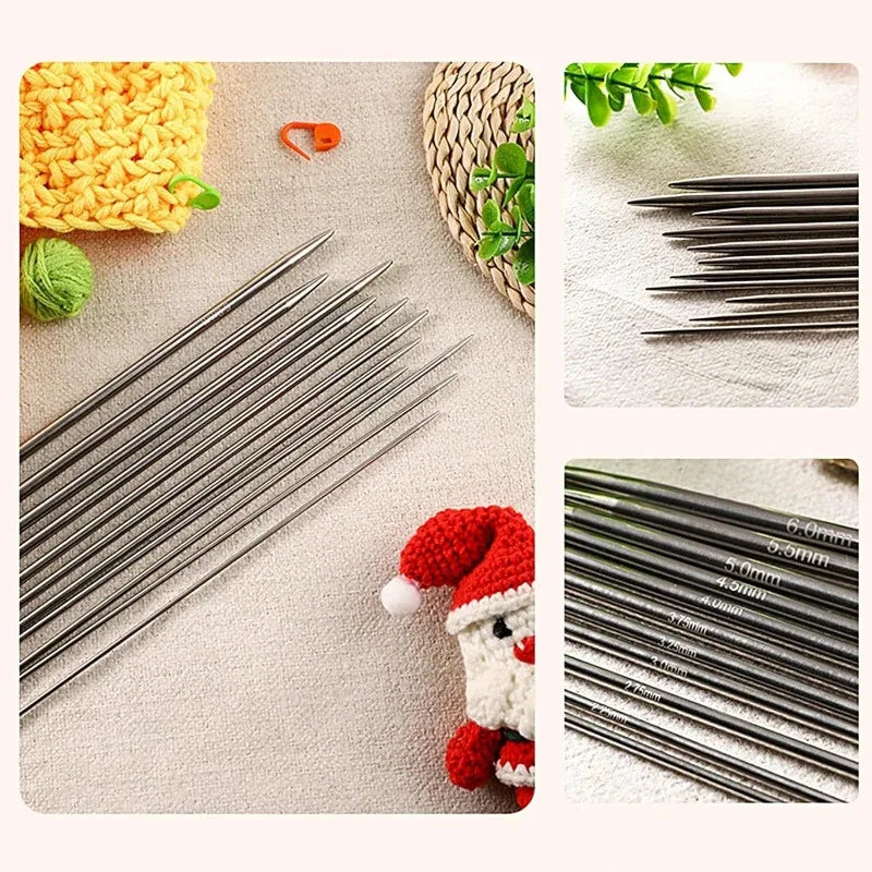 5Pcs/set 20CM Stainless Steel  Needles Set 2-5MM DIY Sweater Weave Craft Set Double Pointed Straight Knitting Tools Accessory