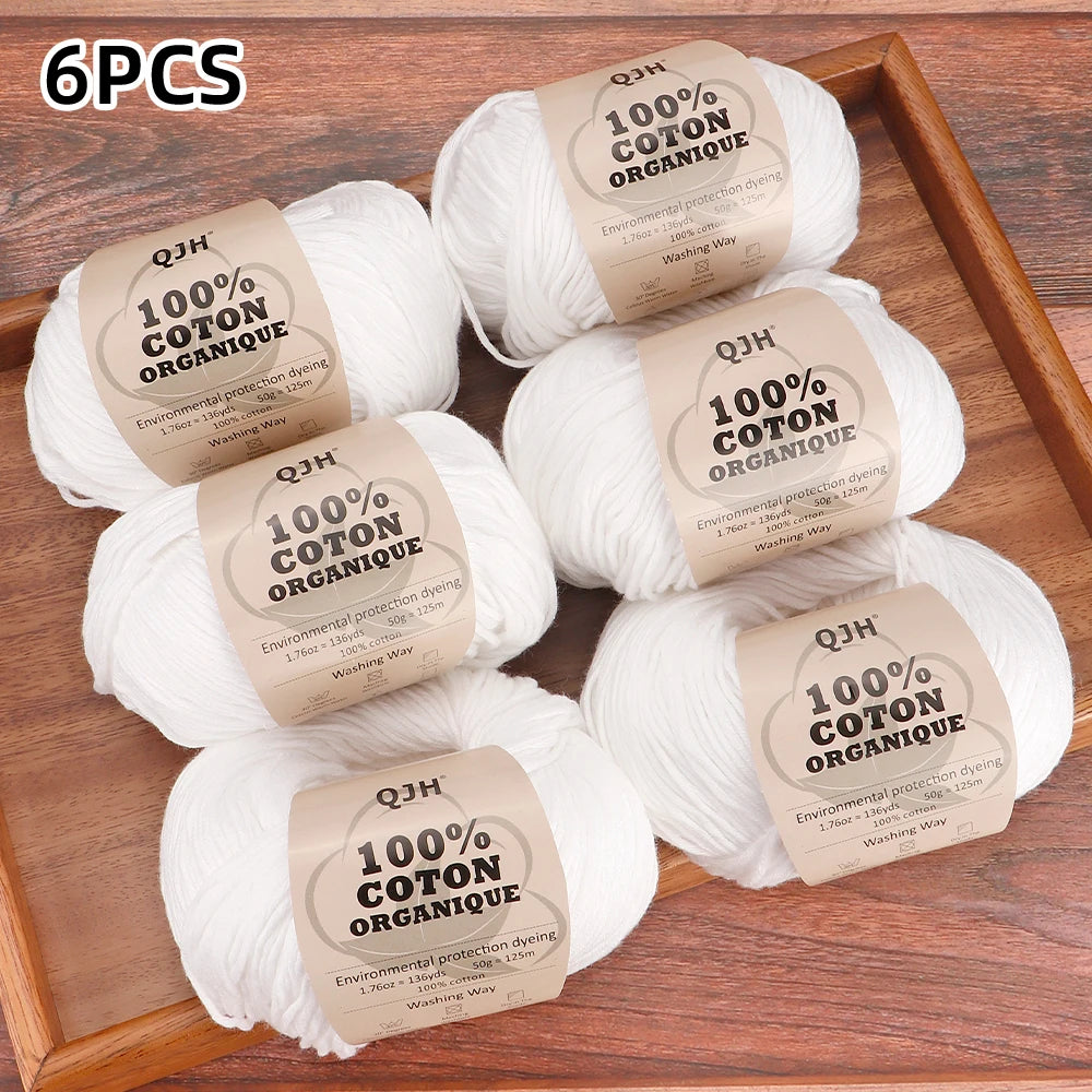 6pcs Cotton Soft Breathable Yarn Thread Set-Perfect for Hand Knitting, Crocheting, Weaving Hats, Scarves, Dolls, Bags, Sweaters