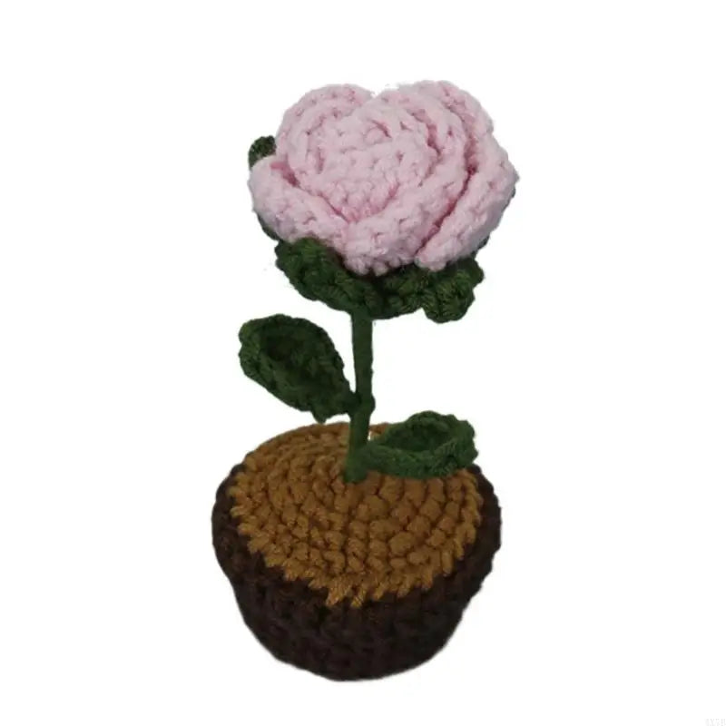 4X7B Crochet Heart Flower In Pots Knitted Wool Mini Flower Potted Plant Romantics Ornament for Valentines Day Gift