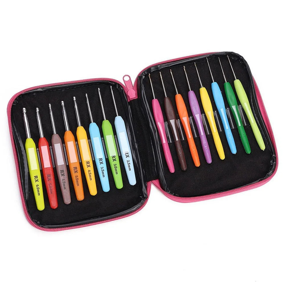 9/14/16PCS Crochet Hooks Kits with Storage Bag Soft Handle Crochet Needles Yarn Weave Knitting Needles Set DIY Weaving Tool