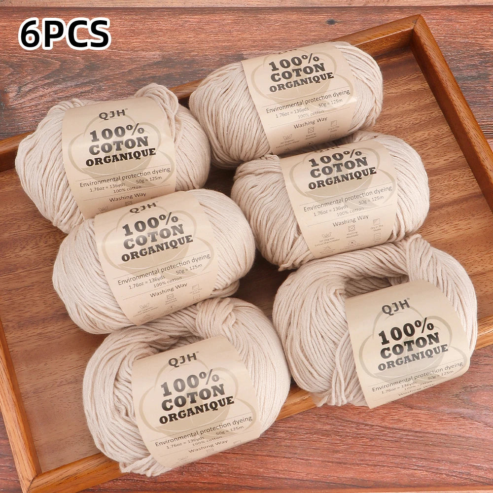 6pcs Cotton Soft Breathable Yarn Thread Set-Perfect for Hand Knitting, Crocheting, Weaving Hats, Scarves, Dolls, Bags, Sweaters