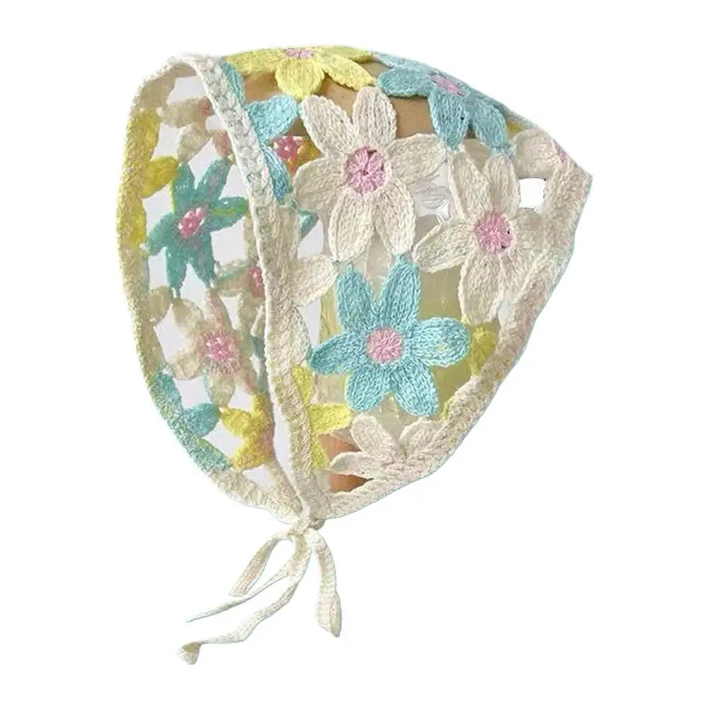 Handmade Crochet Flower Triangle Headband Breathable Mesh Hair Scarf for Women Girls Sun Protection Outdoor Picnic Head Wrap