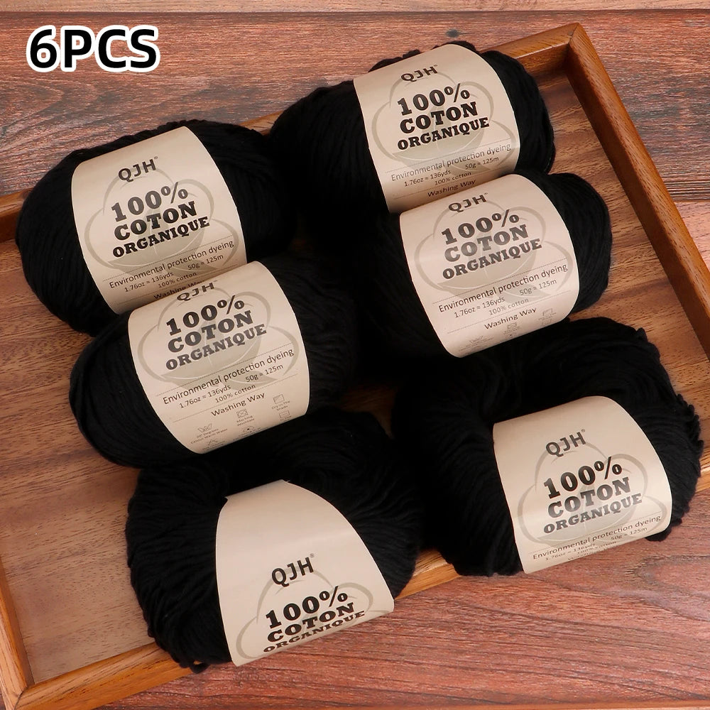 6pcs Cotton Soft Breathable Yarn Thread Set-Perfect for Hand Knitting, Crocheting, Weaving Hats, Scarves, Dolls, Bags, Sweaters