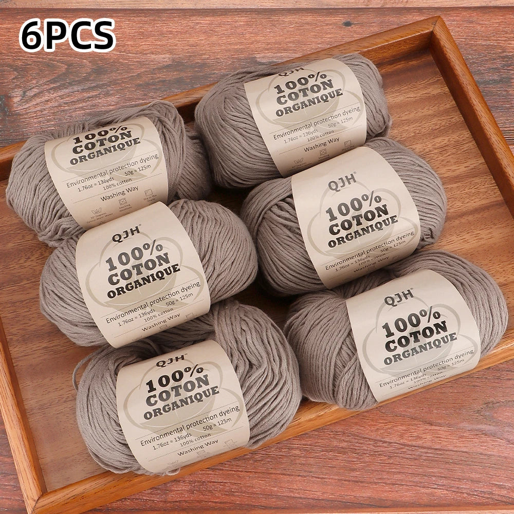 6pcs Cotton Soft Breathable Yarn Thread Set-Perfect for Hand Knitting, Crocheting, Weaving Hats, Scarves, Dolls, Bags, Sweaters