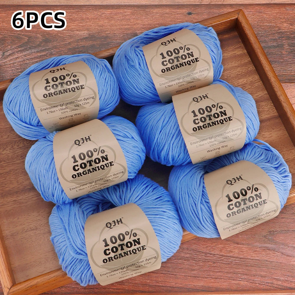 6pcs Cotton Soft Breathable Yarn Thread Set-Perfect for Hand Knitting, Crocheting, Weaving Hats, Scarves, Dolls, Bags, Sweaters