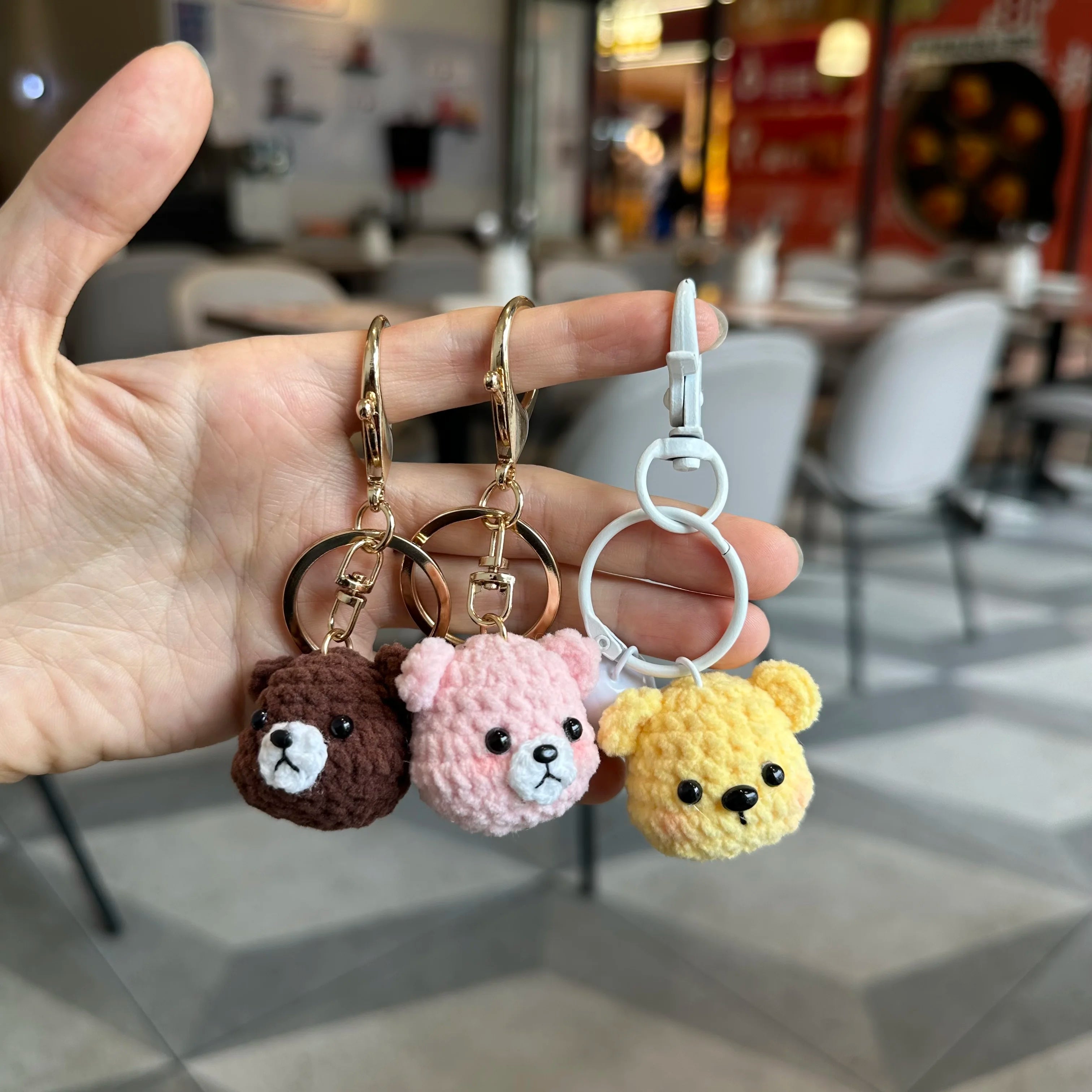 5pcs 3.5cm Handmade Finished Crochet Stuffed Animal Knit Yellow Pink Bear keychain pendant friend gift for for Women Girls