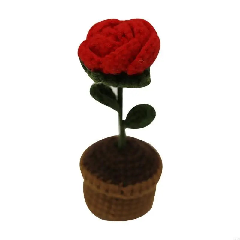 4X7B Crochet Heart Flower In Pots Knitted Wool Mini Flower Potted Plant Romantics Ornament for Valentines Day Gift