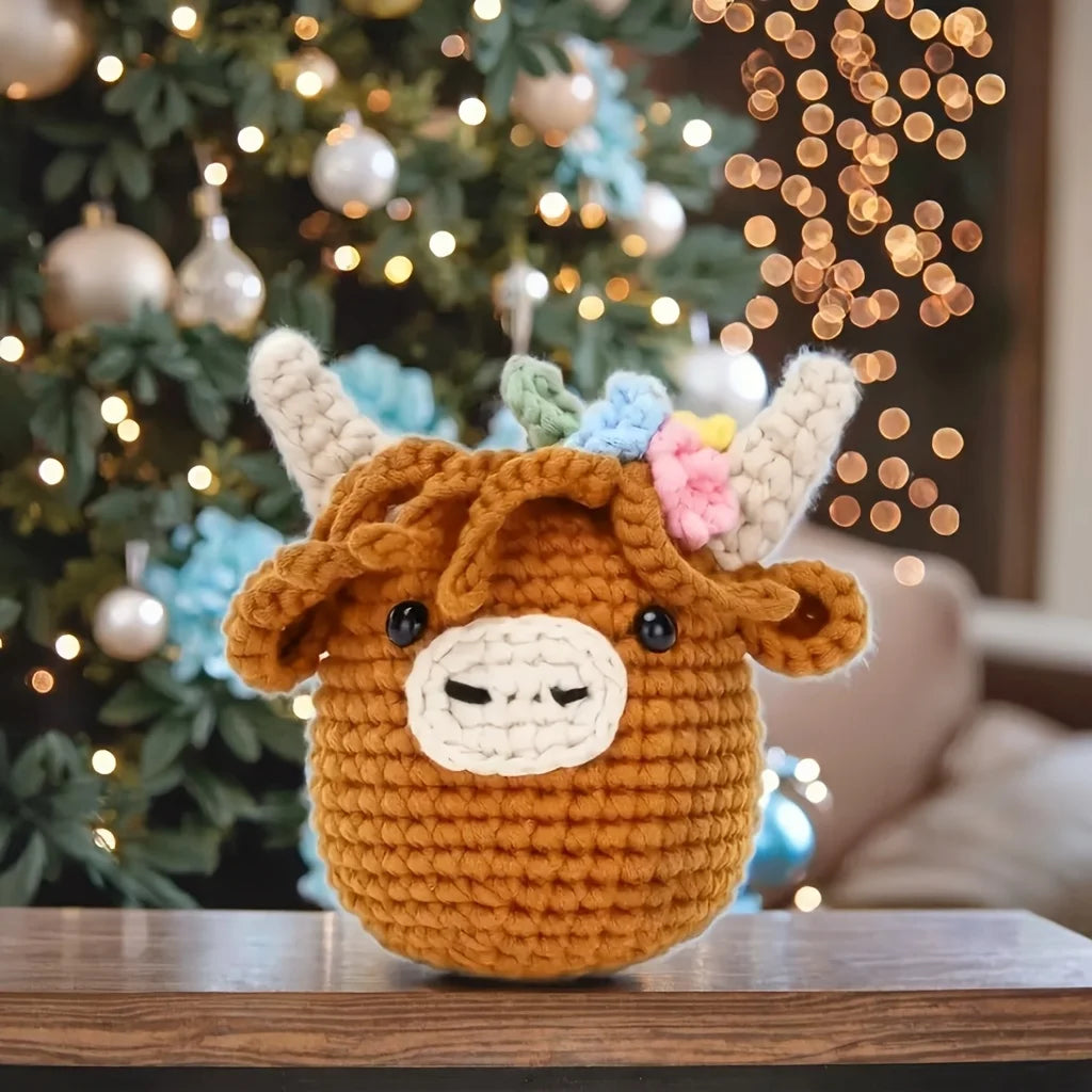 DIY Crochet Animal Kit With Hand Knitting Yarn Needles Plush Doll Easy for Starter Includes Unfinished Material Package