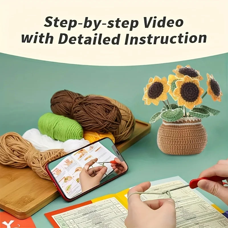 DIY Crochet Animal Kit With Hand Knitting Yarn Needles Plush Doll Easy for Starter Includes Unfinished Material Package
