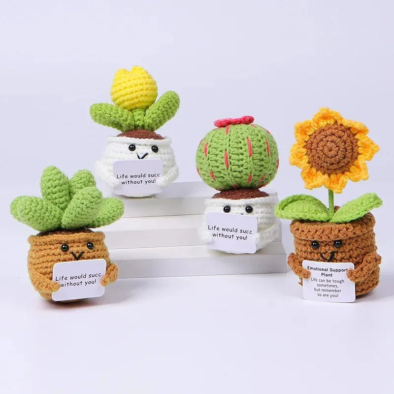 Artificial Sunflower Crochet Flowers Hand Woven Potted Plant Knitted Cactus Home Decor Wedding Gift