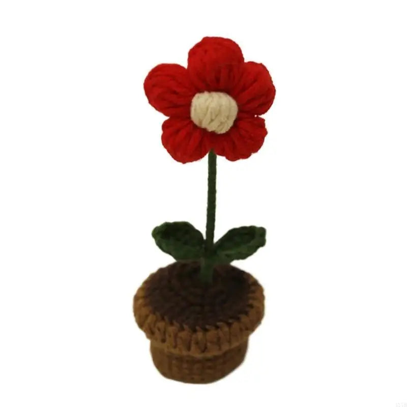 4X7B Crochet Heart Flower In Pots Knitted Wool Mini Flower Potted Plant Romantics Ornament for Valentines Day Gift