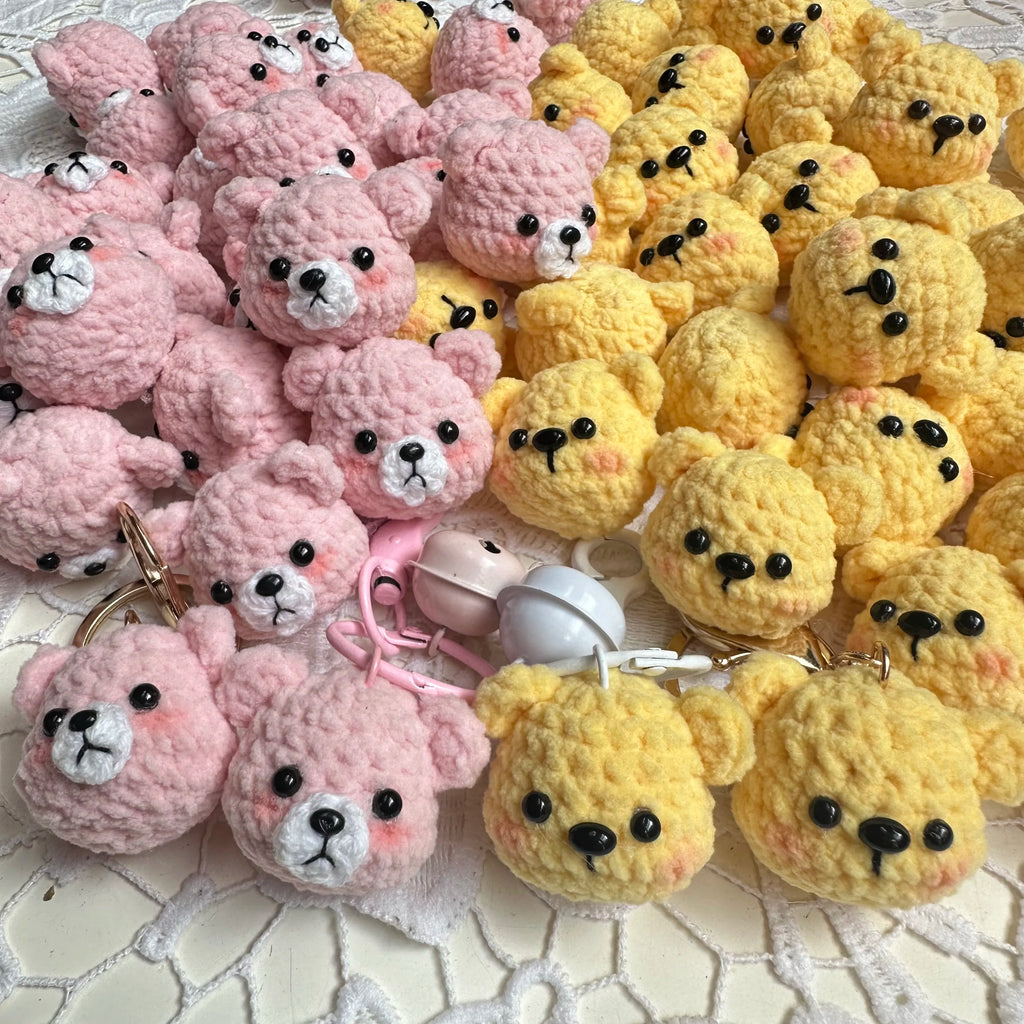 5pcs 3.5cm Handmade Finished Crochet Stuffed Animal Knit Yellow Pink Bear keychain pendant friend gift for for Women Girls