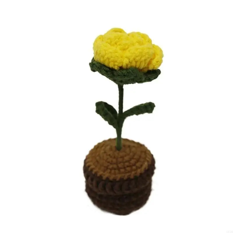 4X7B Crochet Heart Flower In Pots Knitted Wool Mini Flower Potted Plant Romantics Ornament for Valentines Day Gift