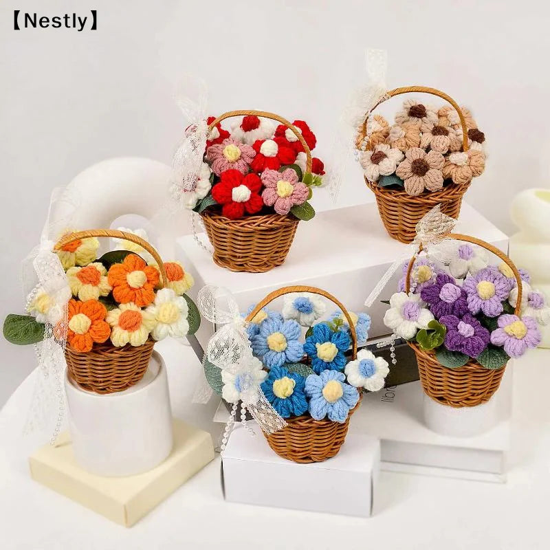 1PC Handmade Crochet Flower Bouquets, Knitted Flower Bouquet For Christmas, Home Decor, Birthday Gift For Woman Wife Mom〔Nest〕