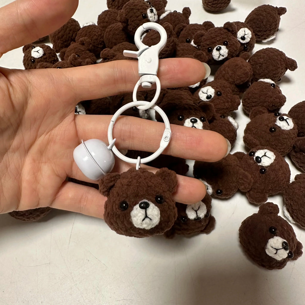 5pcs 3.5cm Handmade Finished Crochet Stuffed Animal Knit Yellow Pink Bear keychain pendant friend gift for for Women Girls