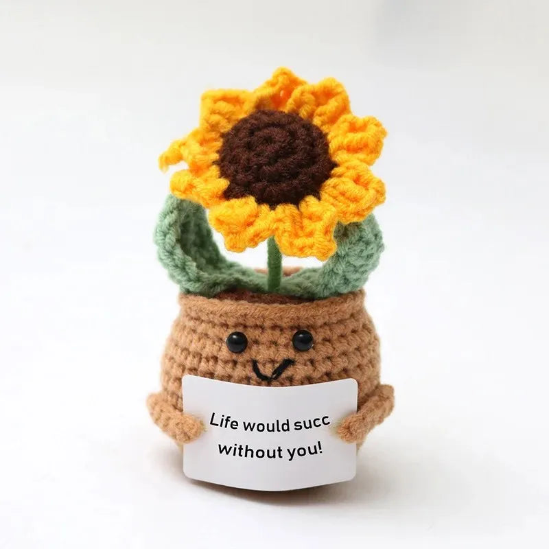 Artificial Sunflower Crochet Flowers Hand Woven Potted Plant Knitted Cactus Home Decor Wedding Gift