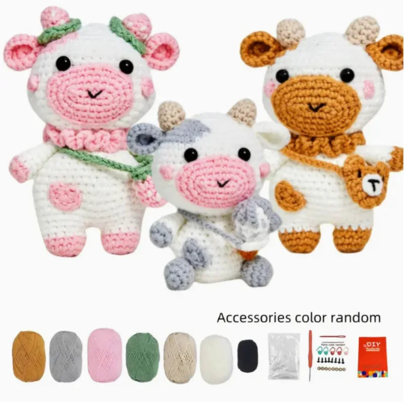 DIY Crochet Animal Kit With Hand Knitting Yarn Needles Plush Doll Easy for Starter Includes Unfinished Material Package