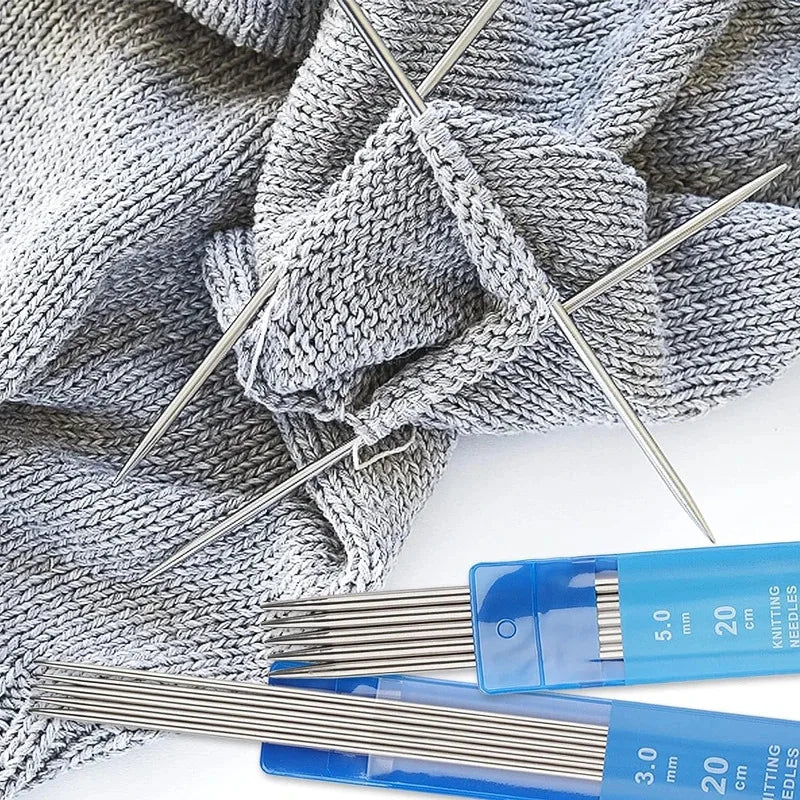 5Pcs/set 20CM Stainless Steel  Needles Set 2-5MM DIY Sweater Weave Craft Set Double Pointed Straight Knitting Tools Accessory