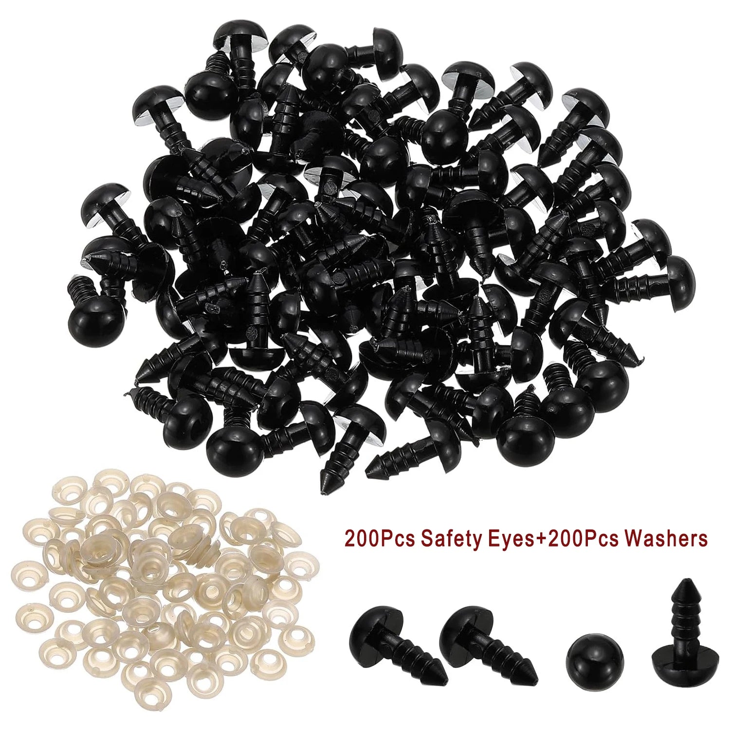 200Sets 8mm Safety Eyes for Crochet Amigurumi Stuffed Animals Plastic Craft Eyes with Washers for Crocheting Doll Eyes Making