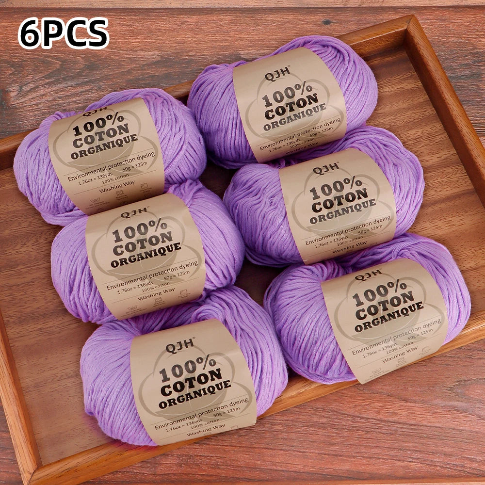 6pcs Cotton Soft Breathable Yarn Thread Set-Perfect for Hand Knitting, Crocheting, Weaving Hats, Scarves, Dolls, Bags, Sweaters