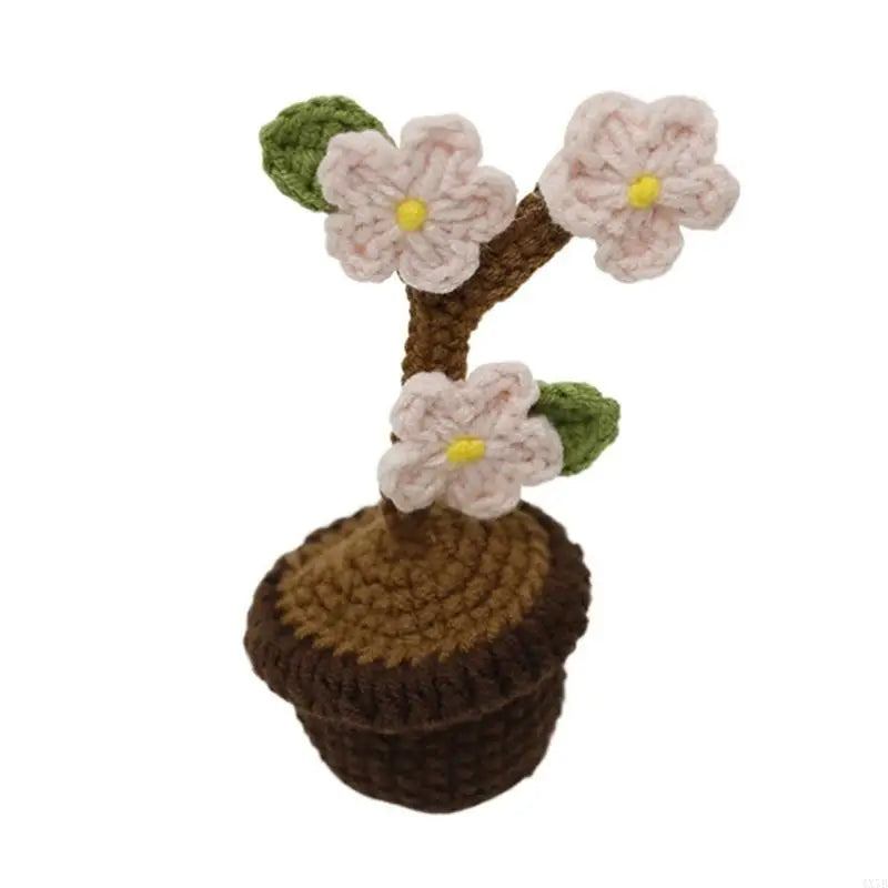 4X7B Crochet Heart Flower In Pots Knitted Wool Mini Flower Potted Plant Romantics Ornament for Valentines Day Gift