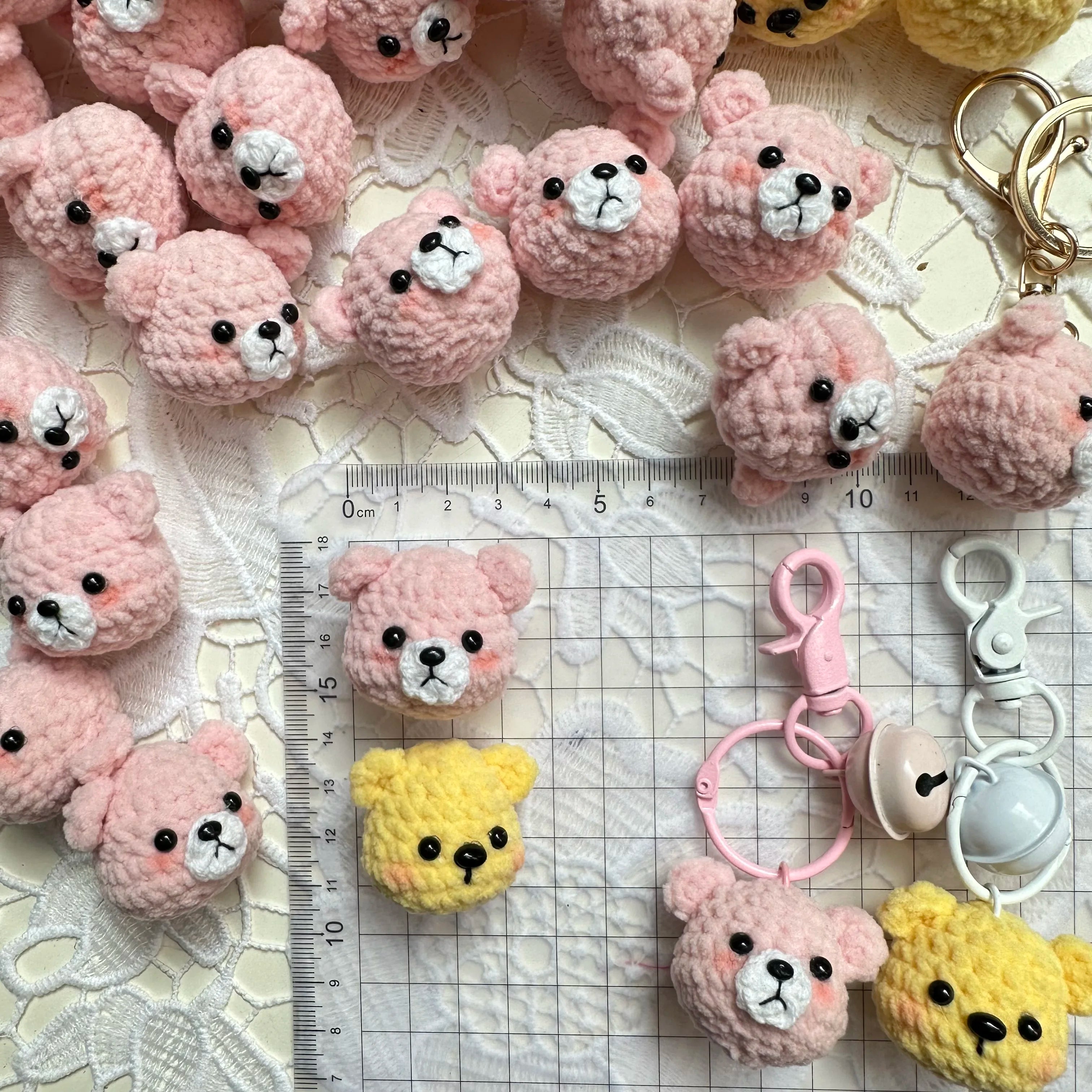 5pcs 3.5cm Handmade Finished Crochet Stuffed Animal Knit Yellow Pink Bear keychain pendant friend gift for for Women Girls