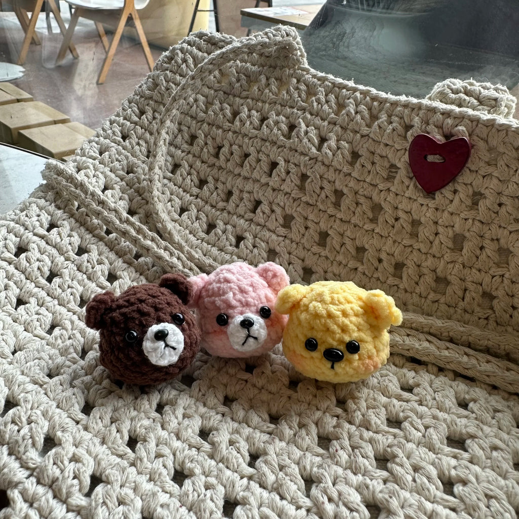 5pcs 3.5cm Handmade Finished Crochet Stuffed Animal Knit Yellow Pink Bear keychain pendant friend gift for for Women Girls