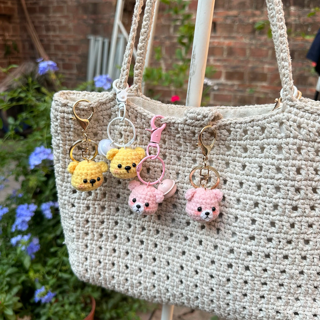 5pcs 3.5cm Handmade Finished Crochet Stuffed Animal Knit Yellow Pink Bear keychain pendant friend gift for for Women Girls