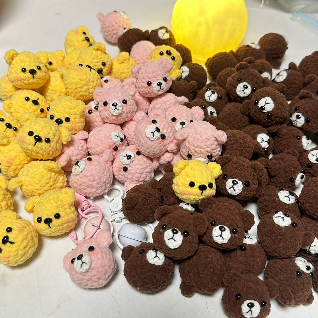 5pcs 3.5cm Handmade Finished Crochet Stuffed Animal Knit Yellow Pink Bear keychain pendant friend gift for for Women Girls