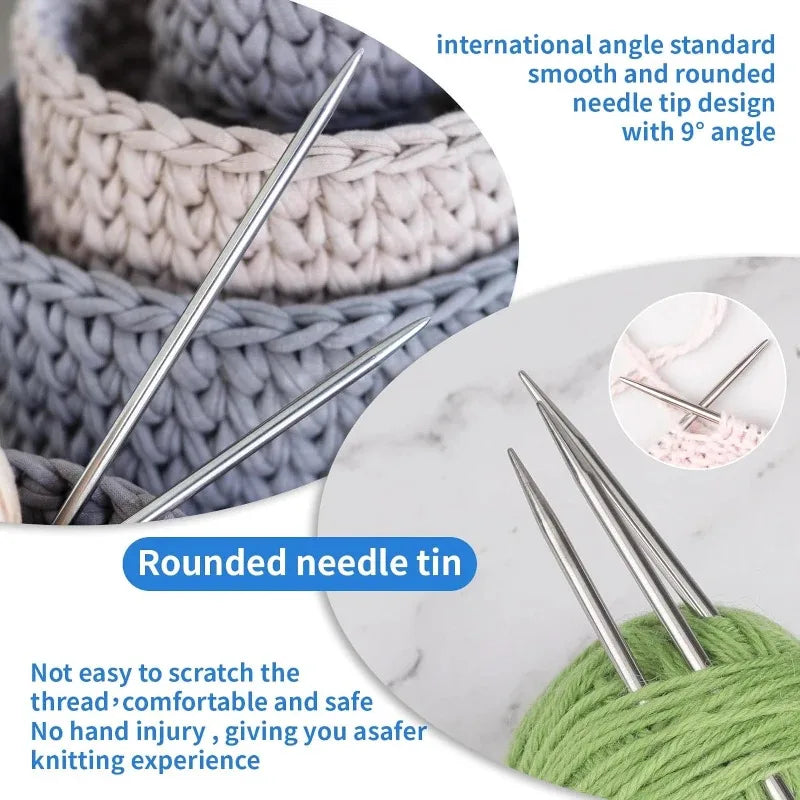 5Pcs/set 20CM Stainless Steel  Needles Set 2-5MM DIY Sweater Weave Craft Set Double Pointed Straight Knitting Tools Accessory