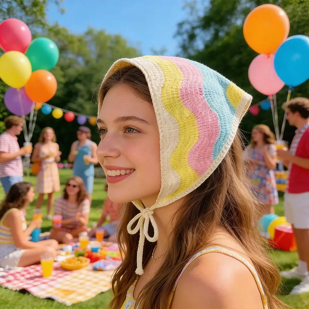 Handmade Crochet Flower Triangle Headband Breathable Mesh Hair Scarf for Women Girls Sun Protection Outdoor Picnic Head Wrap